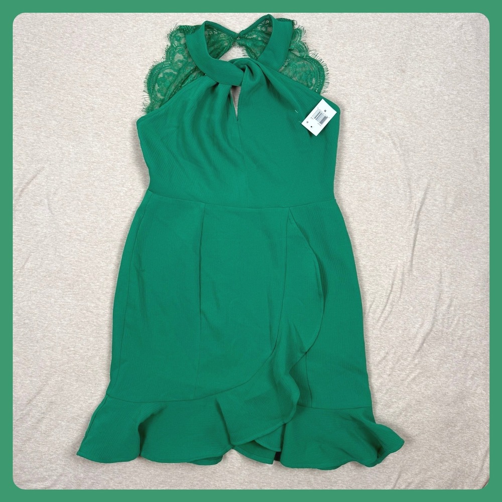 19 Cooper NEW Green‎ Lace Trim Dress Casual Contemporary Knee Length Fit & Flare